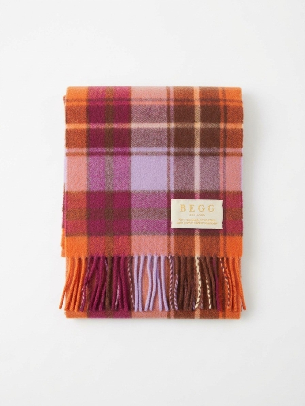 Plaid Wool Angora Orange & Purple Plaid Scarf